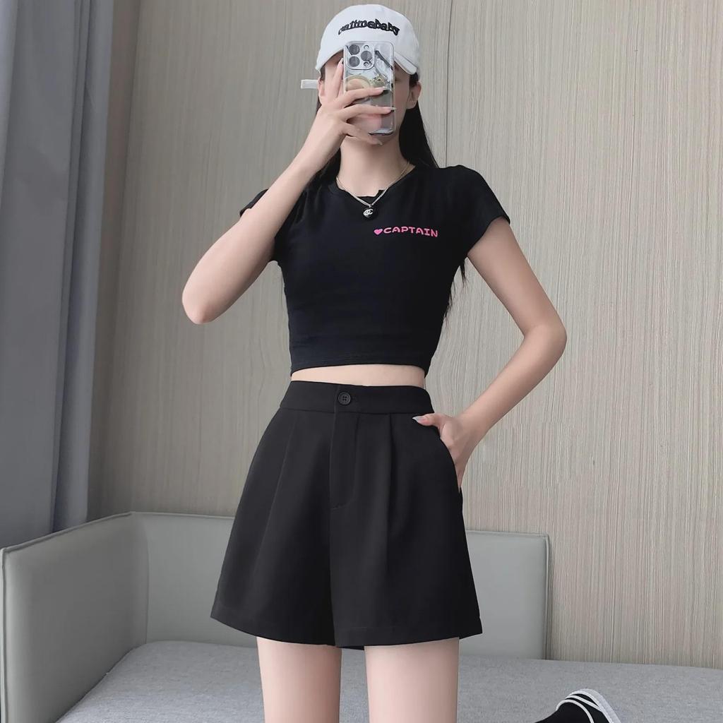 Женские черные эластичные повседневные летние шорты с высокой талией 2024 года — свободный крой, тонкие, широкие штанины