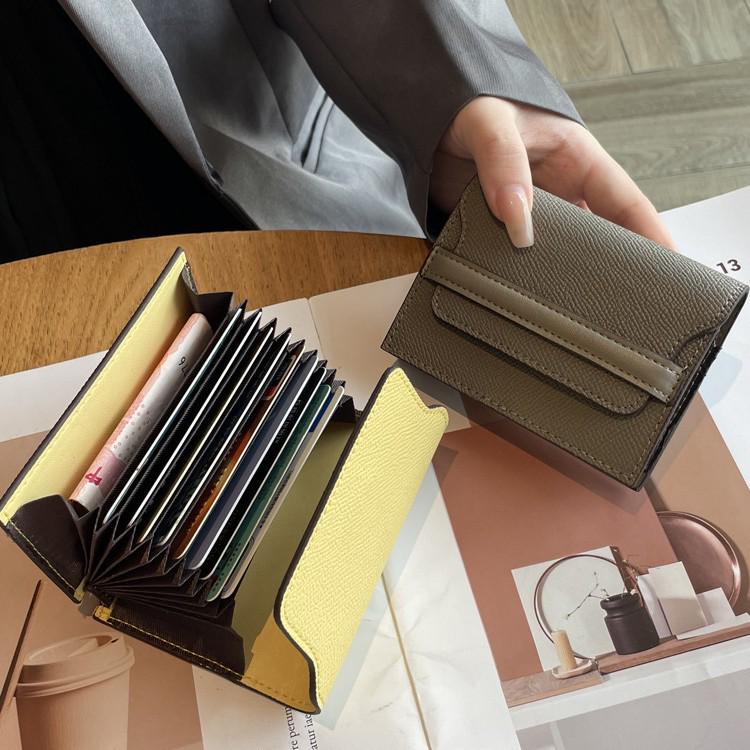Женский держатель карт из натуральной кожи — большая вместимость, несколько отделений для карт, однотонный, стильный и компактный кошелек