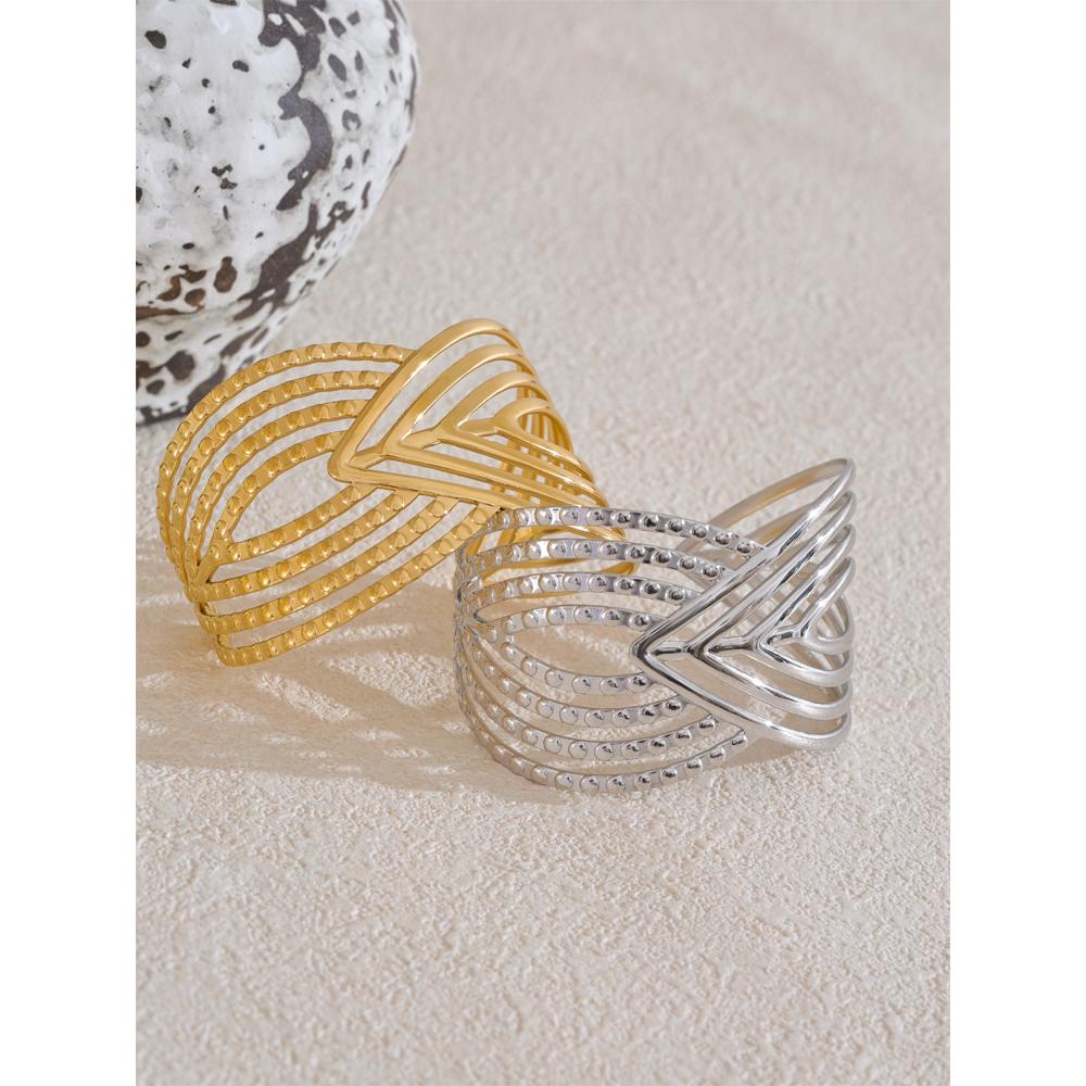 Eetit Творческий браслет из нержавеющей стали с полосатым геометрическим узором, полый, открытый, с покрытием PVD 18K, большой, на запястье, ювелирное украшение