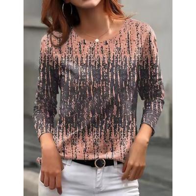 Женская абстрактная футболка с рисунком в виде глаз/губ, с длинным рукавом, на каждый день, на выходные, с круглым вырезом, стандартный крой, с рисунком, весна/осень