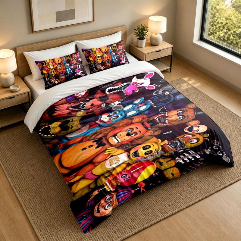 3Pcs Bedding SetFive Nights at Freddy’s Soft Bed Sheet and Two Pillowcases Home Bedroom Decor