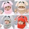 1-12Y Winter Cartoon Rabbit Coral Velvet Cap Plush Balaclava Kids Caps Double Fleece Baby Scarf Hat  Baby Accessories