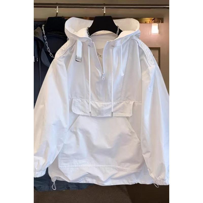 Мужская куртка в японском стиле с капюшоном и большими карманами — свободный крой, повседневная рабочая одежда для весны и осени.