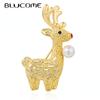 New Fashion Christmas Deer Pearl Brass Brooch Cute Cartoon Anime Brooch Pins for Suit Hijiab Pins