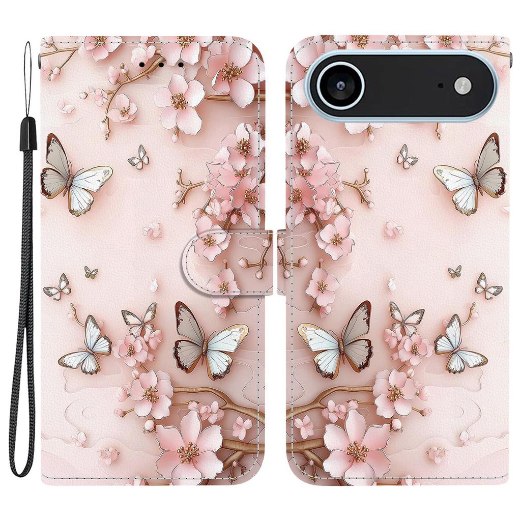 Для iPhone 17 Air Чехол-кошелек с принтом из кожи, подставка, чехол для телефона с ремешком