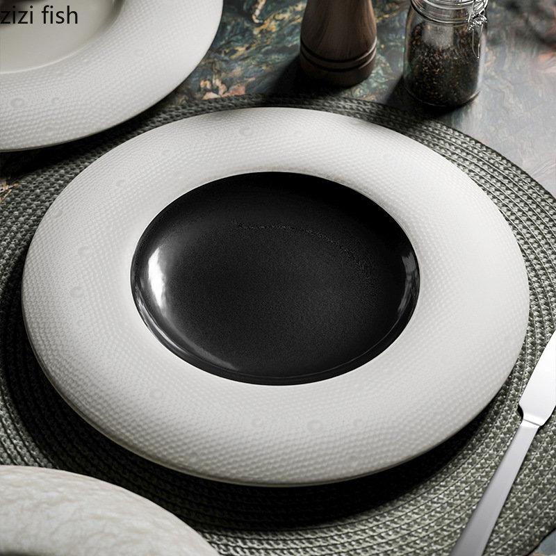Керамическая обеденная тарелка Креативная текстура камня Мелкая тарелка Паста Тарелка для закусок Десертные тарелки Стейк Тарелки Домашняя посуда