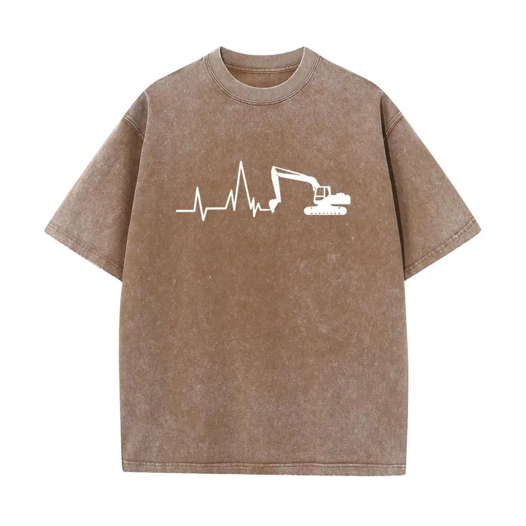 Новая футболка Excavator Washed T-Shirt для мужчин из хлопка Heartbeat of Excavator Bleached T-Shirt для мужчин Одежда Bleach T-Shirt