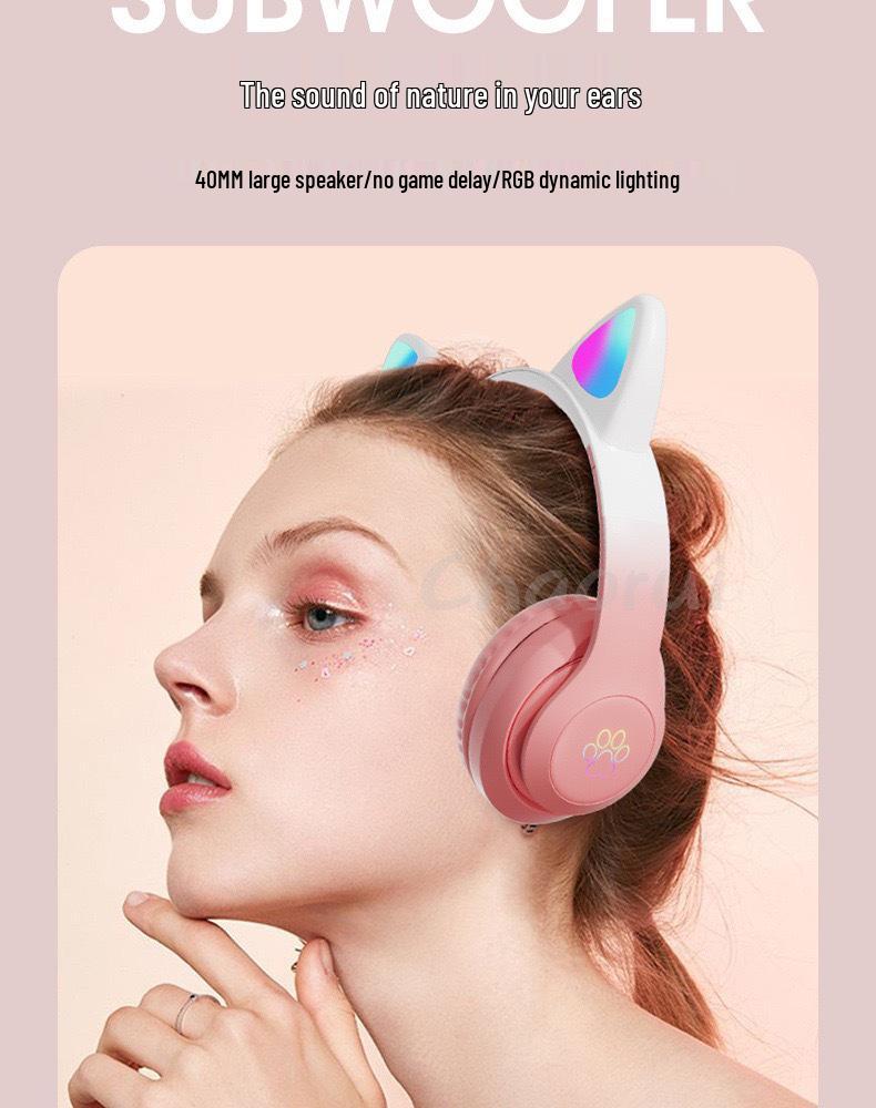 Популярные Bluetooth-наушники с градиентом и кошачьими ушками, милые и модные, с долгим сроком службы батареи для беспроводных занятий спортом и игр.