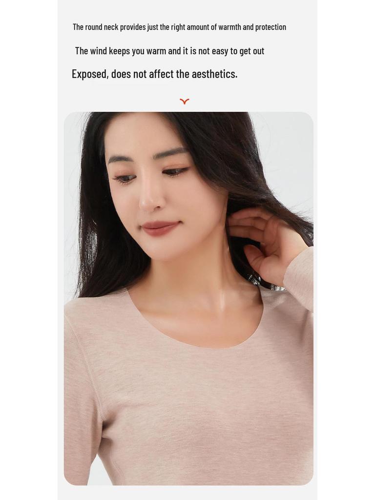 Женский термокомплект из кашемировой смеси с теплогенерирующим эффектом, с круглым вырезом: Антистатичное, Приятное к коже, Осенне-зимнее нижнее белье