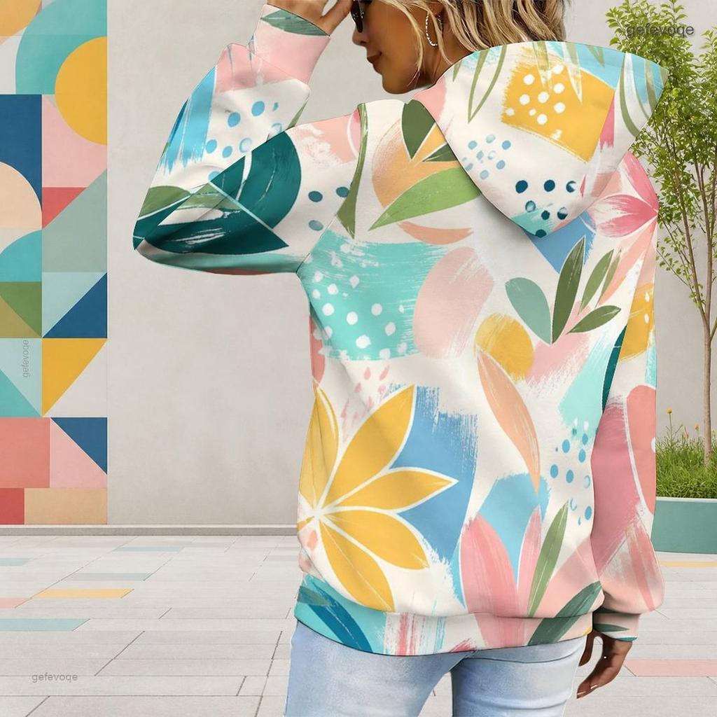 Women Plus Size Colorful Tie Dye Printed Long Sleeve Drawstring Hood Kangaroo Pocket Pullover