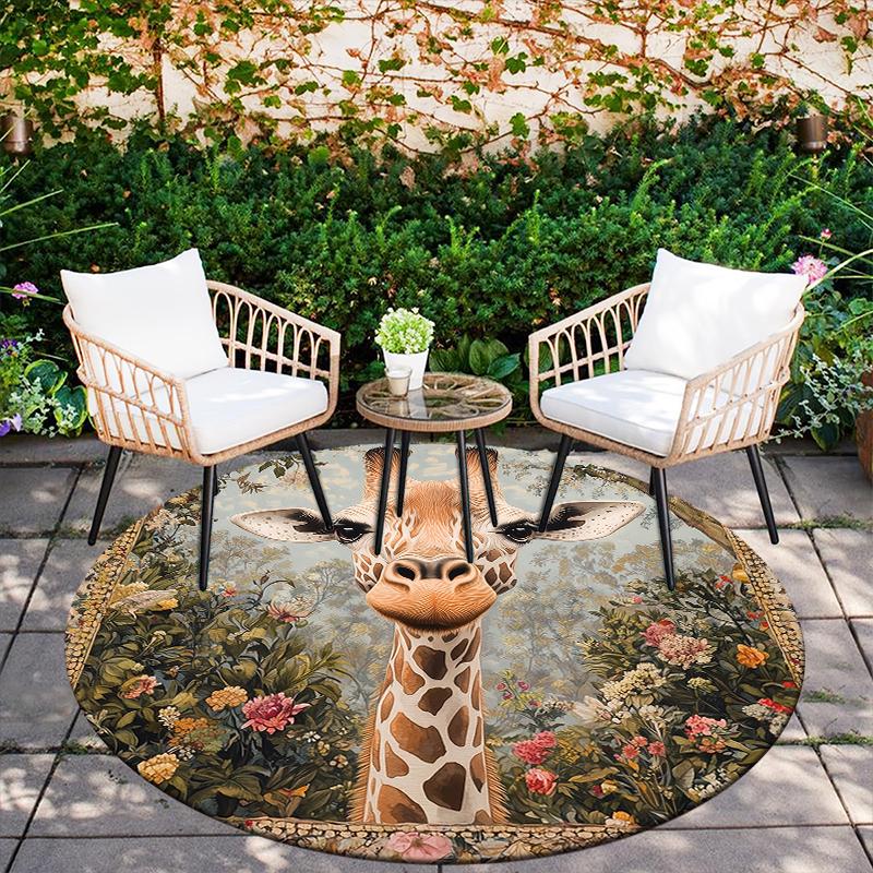 Giraffe with Wreath pattern round rug,Carpet Rug for Living Room Bedroom Sofa Playroom Decor,Non-slip Floor Mat,Holiday Gifts and Birthday Gifts