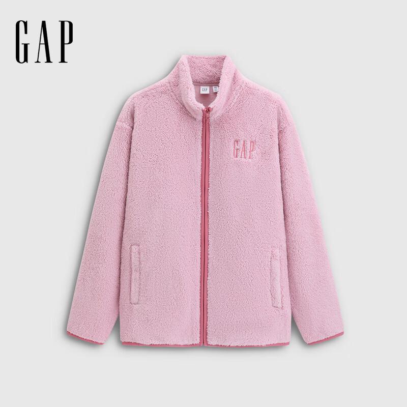 Толстовка GAP унисекс свободного кроя с логотипом, плюшевая, на молнии, со стойкой