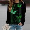 Fall Autumn Women'S Fashion O Neck Long Sleeve T-Shirt Loose Clothes Green Butterfly Print T Shirt For Girls Street