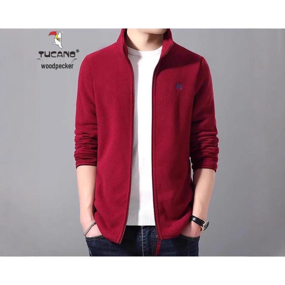 Woodpecker Men's Fleece-Lined Cardigan: Autumn/Winter Casual Stand-Up Collar Jacket