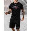 2024 New Fashion Design Men's T-Shirt Men's Sports Drawstring Shorts Simple Printed Men's 2-Piece Summer Gym Breathable Suit