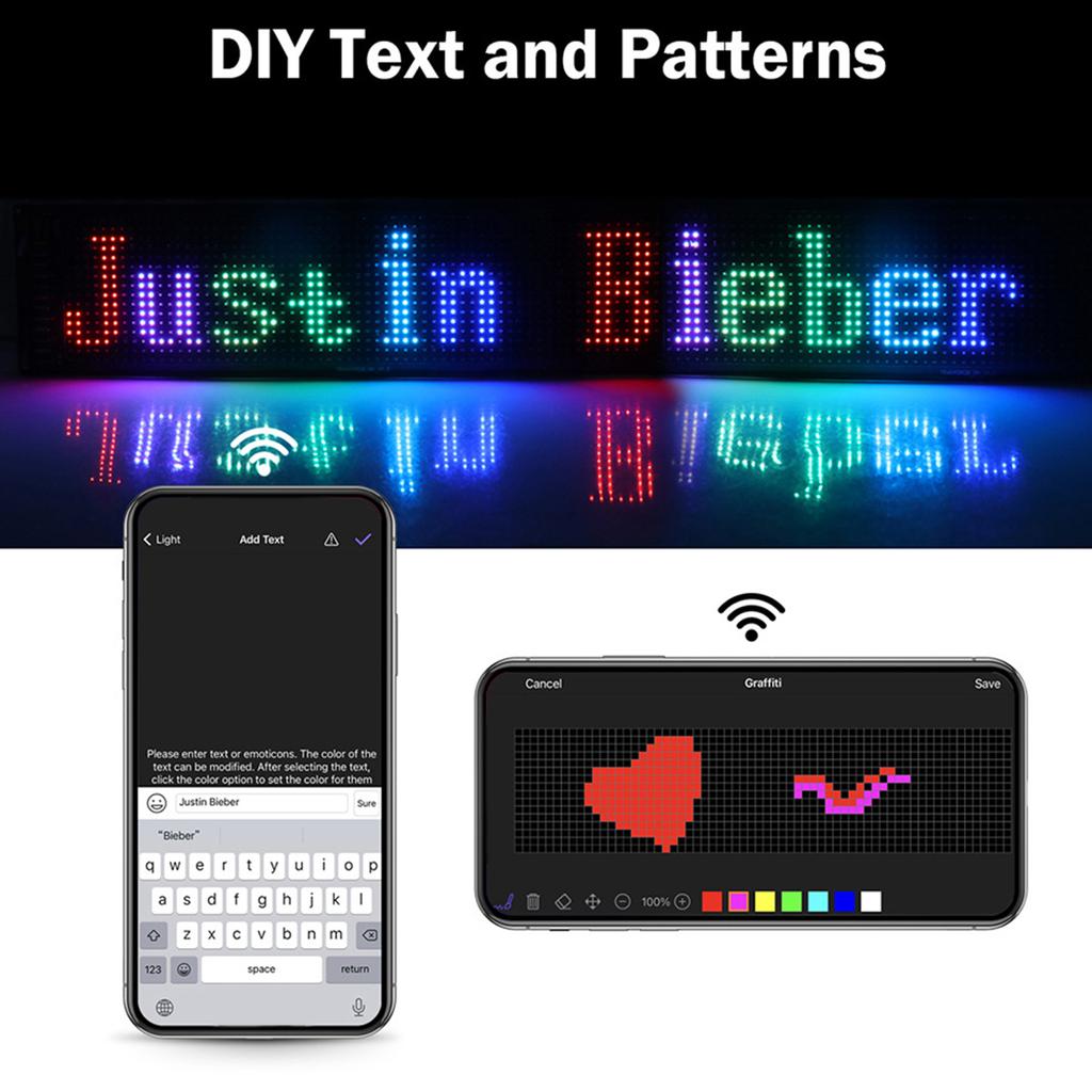 LED Pixel Panel Scrolling Advertising Car Rear Window Signs Flexible Addressable USB 5V Scrolling Text Animation Display