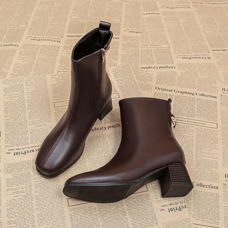 Женские ботильоны Combat Ankle Boots на меху, элегантные, на среднем каблуке, женские короткие туфли в стиле панк, коричневые ботинки, осенние ботинки высокого качества