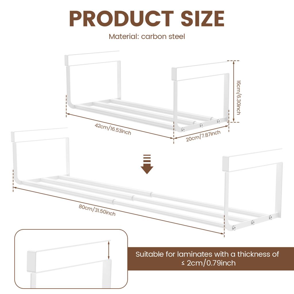 Extendable Under Cabinet Organizer Shelf Steel Under Desk Storage Rack Multipurpose Kitchen Household Hanging Storage Basket