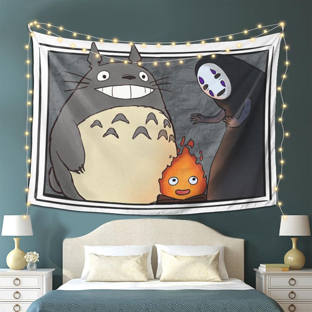 Three Ghibli Friends Tapestry Wall Hanging Aesthetic Home Decoration Tapestries for Living Room Bedroom