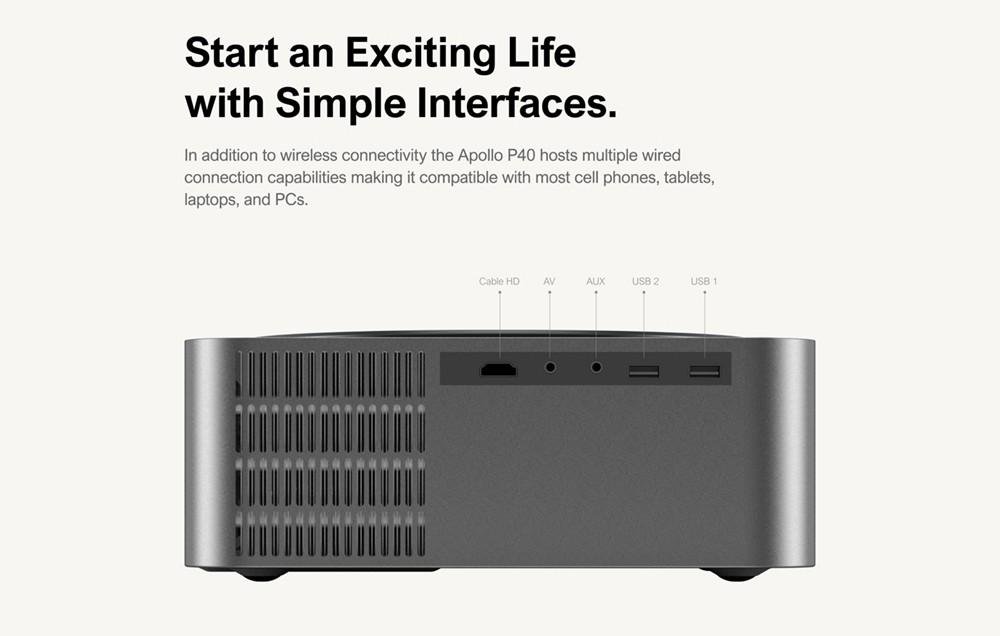 Ultimea Apollo P40 LCD Projector, Full HD Native 1080P 700 ANSI Lumens, 5G WiFi, Keystone Correction, Bluetooth 5.0 Grey