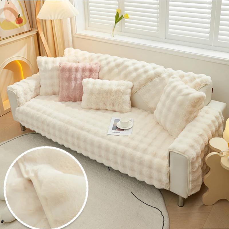 Плюшевый чехол для дивана для гостиной, теплое зимнее полотенце для дивана, универсальный нескользящий коврик для дивана, одеяло для дивана, подушка для дивана, утолщенная подушка с кроликом