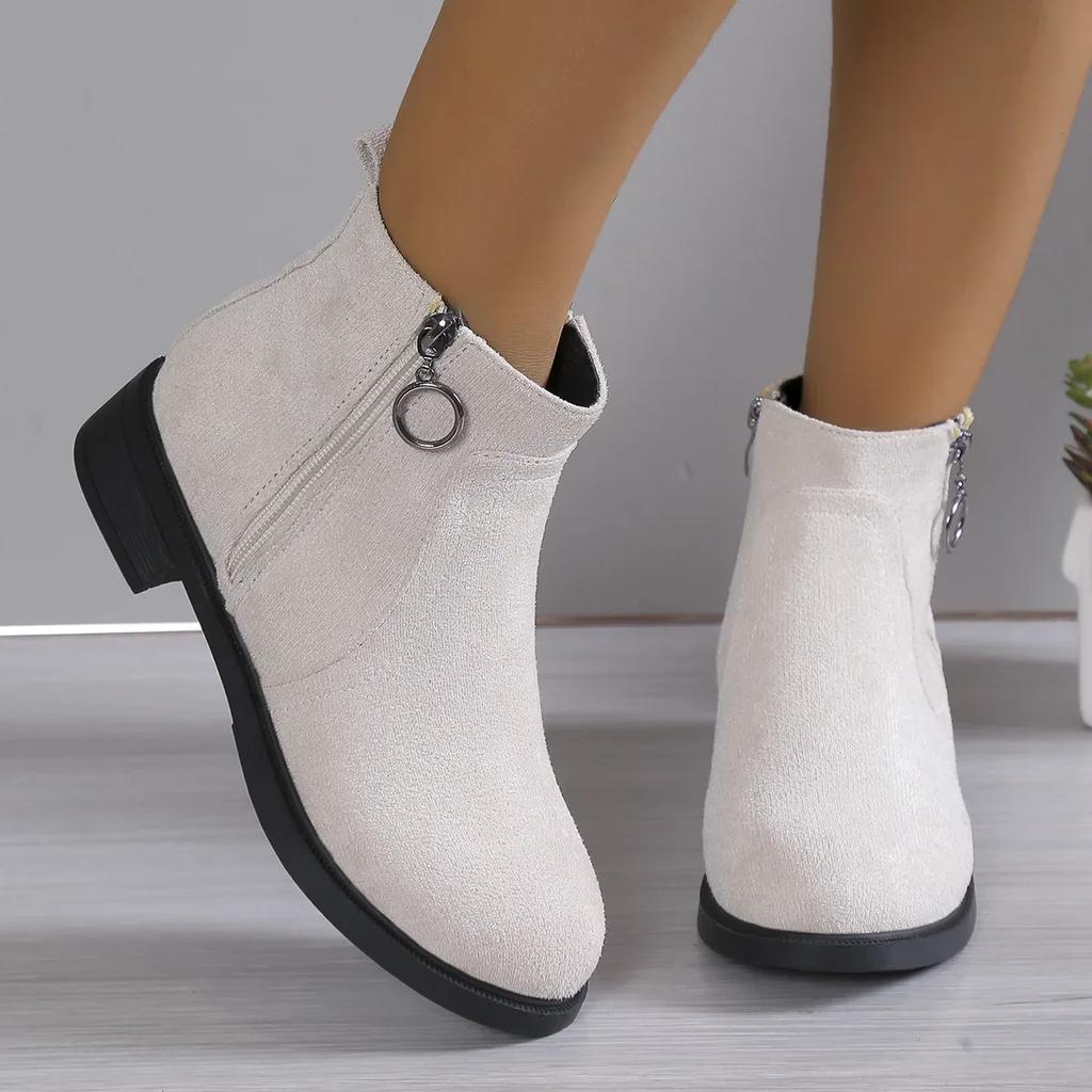 British Square Heel Ankle Boots Suede Side Zipper Short Boots Retro Women's Large Size Shoes Botas De Mujer 2025