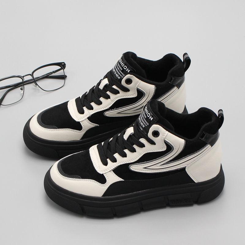 Высокие кроссовки женские зимние новые стильные студенческие универсальные на толстой подошве плюс бархатные повседневные спортивные хлопковые туфли