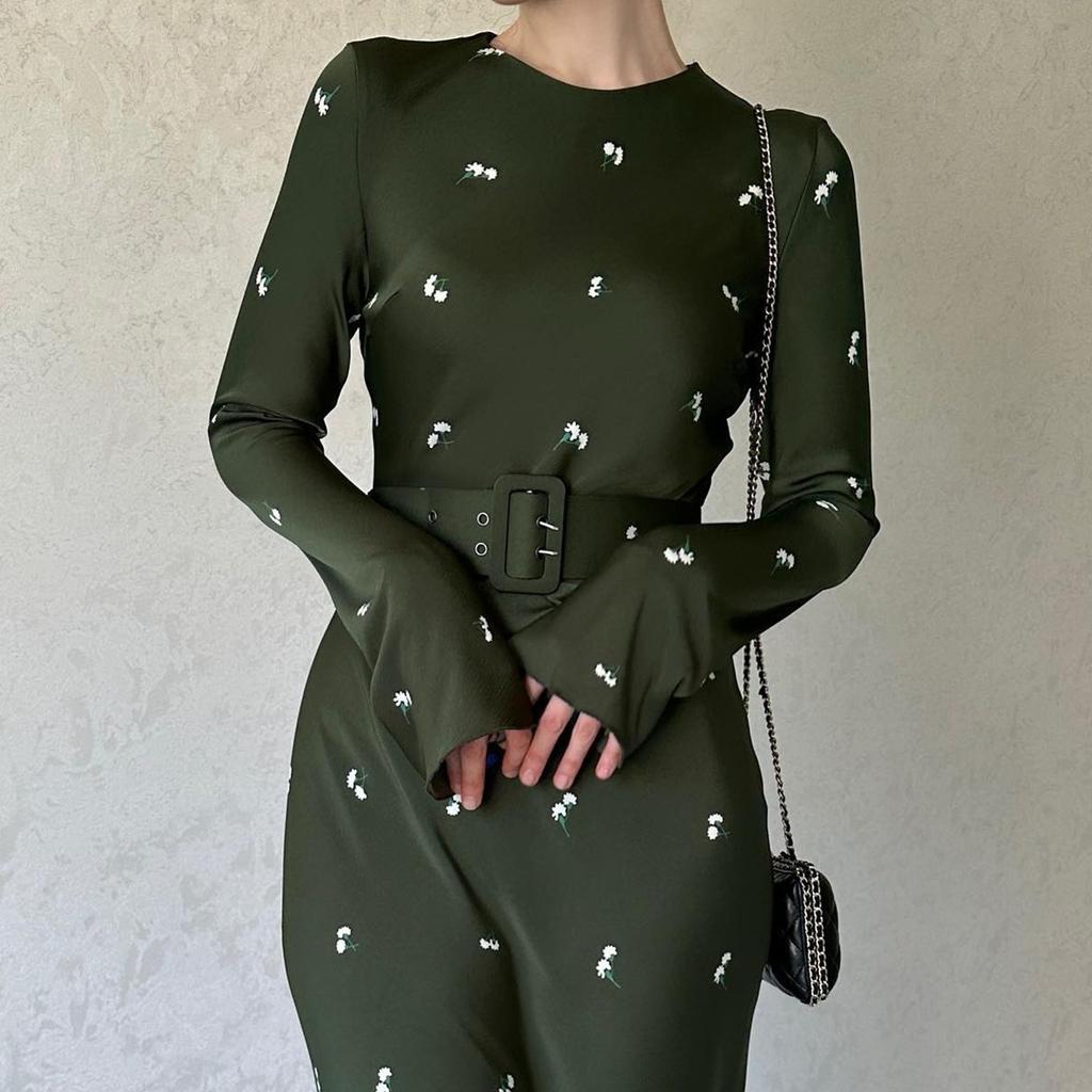 Spring and Autumn Women's Dress Fashion Temperament Long Sleeve Slim Ruffle Dress Long Dress