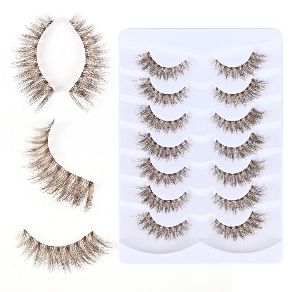 Wispy Volume Brown Lashes Faux Mink False Lashes with Clear Band Eye Lashes  Eyelash Extension