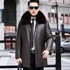 Куртка из натуральной кожи мужская зимняя для пап среднего возраста, дубленка средней длины, подкладка из лисы и норки золотистого цвета
