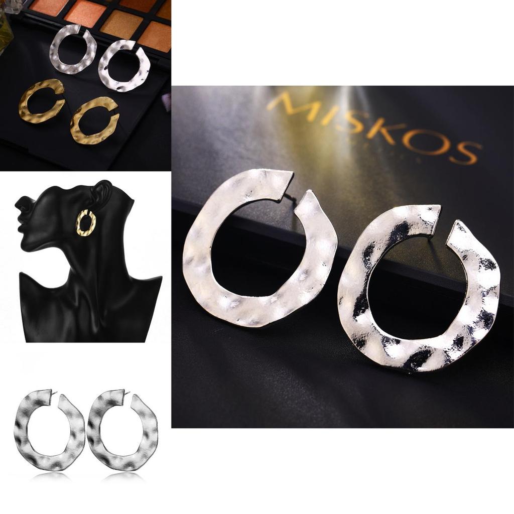 Popular Women's Alloy Round Hoop Earrings With Geometric Elements Gold And Silver