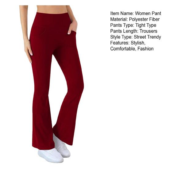 Женские расклешенные штаны для йоги, леггинсы с высокой талией и карманами для тренировок, эластичные брюки-клеш для офисных тренировок