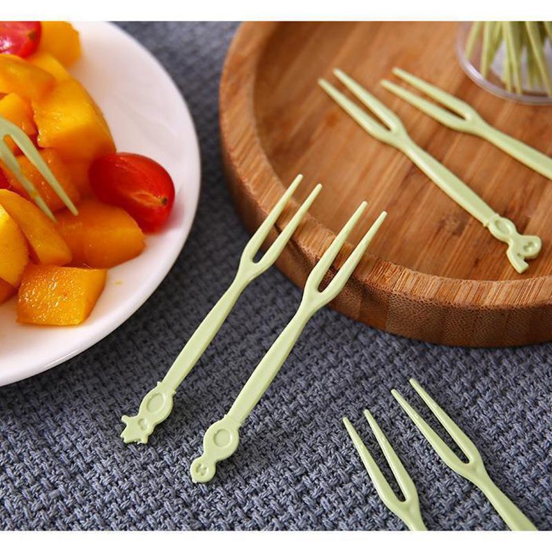 Фруктовые вилки для детей, для ресторана, десертные вилки, одноразовые, с коробкой для хранения, 50 шт./компл., вилки для домашнего использования, в форме мультфильма, пищевые аксессуары