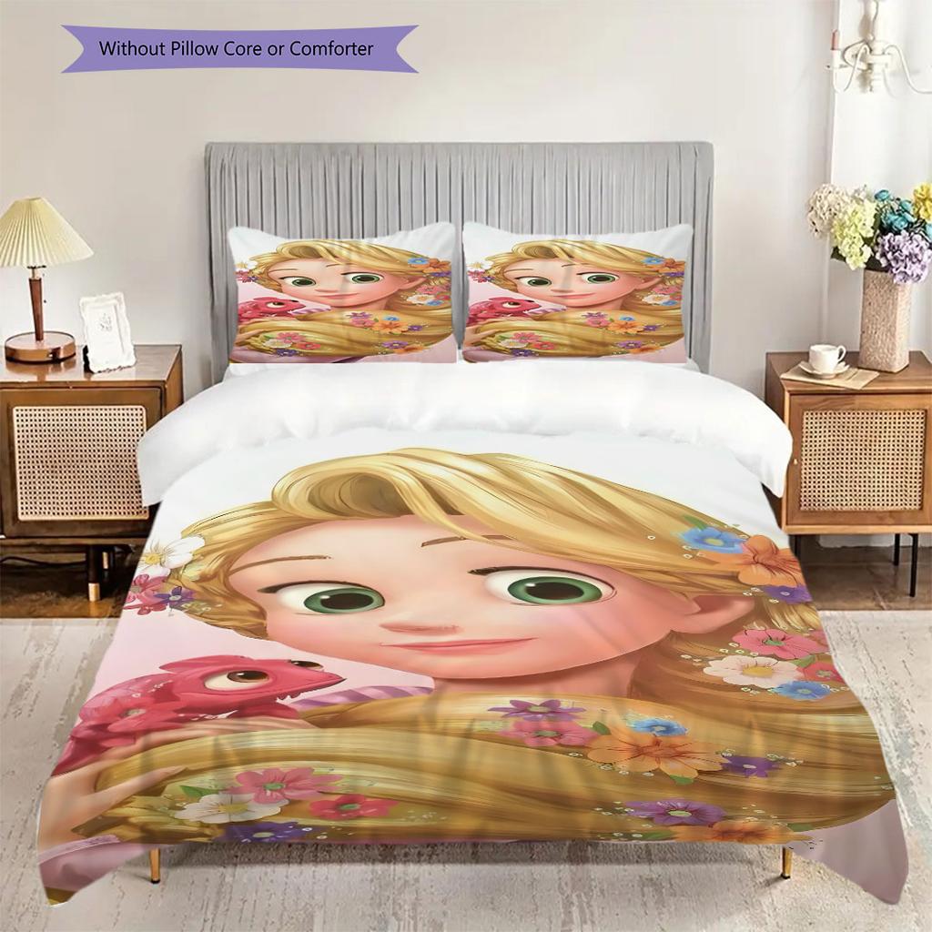 Sweet Fantasy Princess Bedding Set – Rapunzel & JasminePattern printing(1*Duvet Cover + 2*Pillowcase, Without Core),