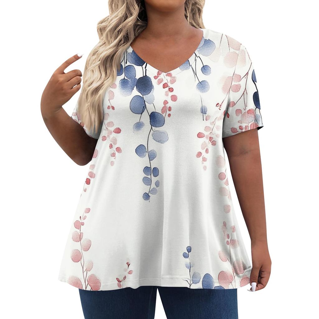Женские топы больших размеров, шорты с рукавами, рубашки с V-образным вырезом, повседневная одежда, топы с принтами
