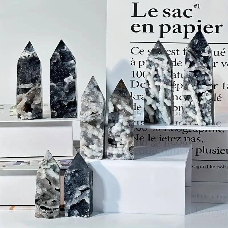 1pc Black Glitter Agate Crystal Columns Decorative Ornaments for Home and Office Natural Mineral Single Pointed for Room Decor