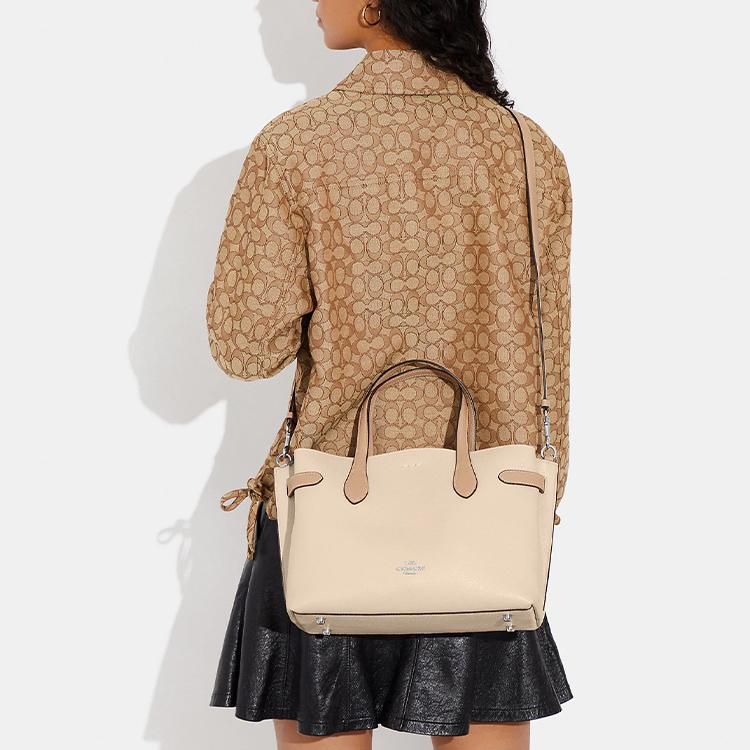 New COACH Hanna Pebbled Leather Tote Bag, Shopping Bag, Shoulder Bag, Crossbody Bag, Handbag Large Women's Ivory Gray CH536-SVIO