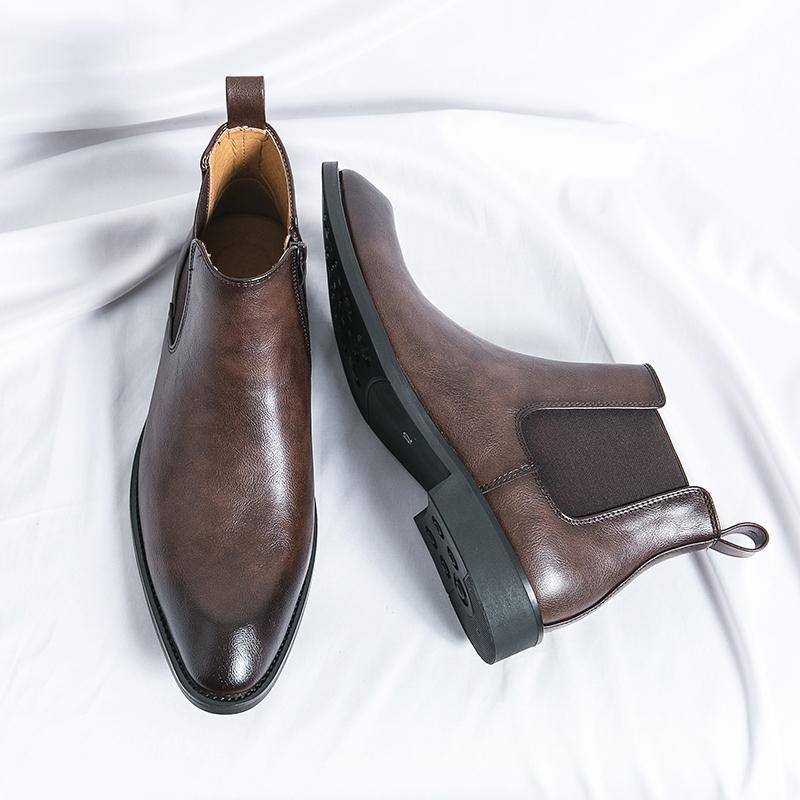 Модные повседневные кожаные мужские ботинки челси, модные удобные ботильоны, слипоны, боковая молния, мужские деловые элегантные ботинки, обувь с высоким верхом