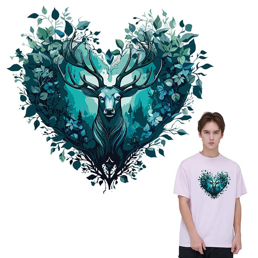 1pc Green Deer Heart Heat Transfer Sticker, DIY Iron-On Decals For Clothes, T-Shirt Making, Pillow Decorating, Clothing Supplies & Appliques