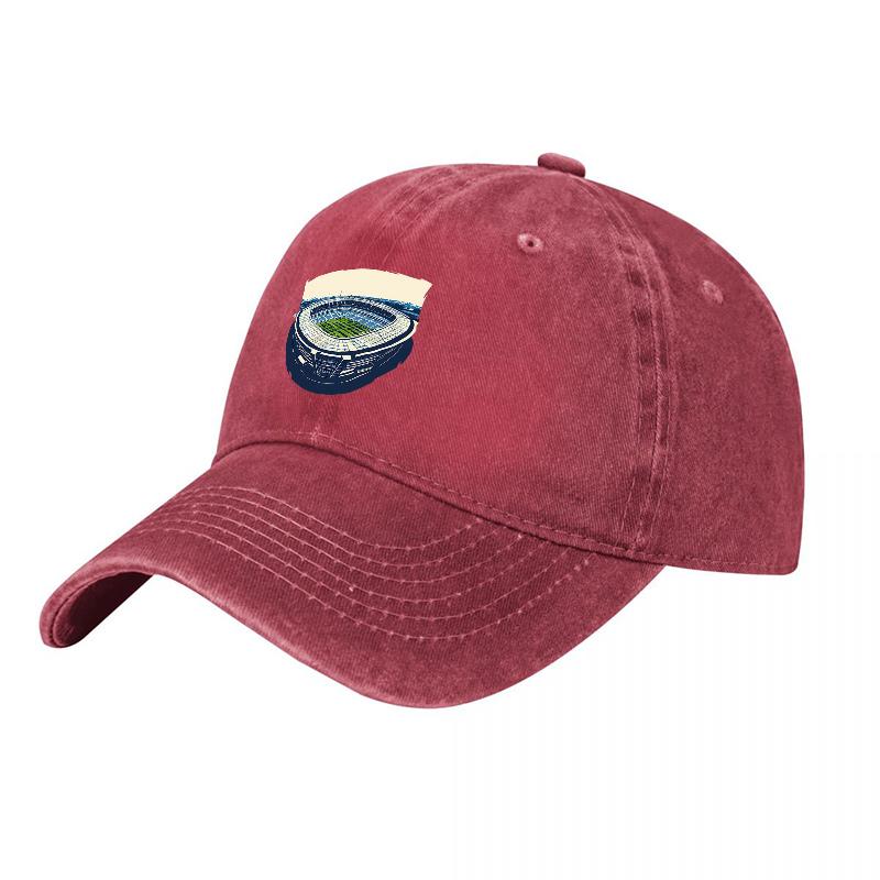 Washed Canvas Baseball Cap with Stadium Logo Embroidery Classic Vintage Style Adjustable Fit for Unisex and Women