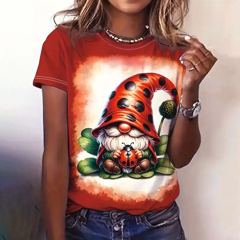 Летний топ с круглым вырезом и принтом 3D Санта-Клауса, модные повседневные женские футболки с короткими рукавами