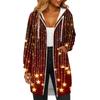 Women's Fashionable Christmas Printed Long Sleeved Drawstring Hooded Zipper Pocket Long Casual Sweatshirt Jacket