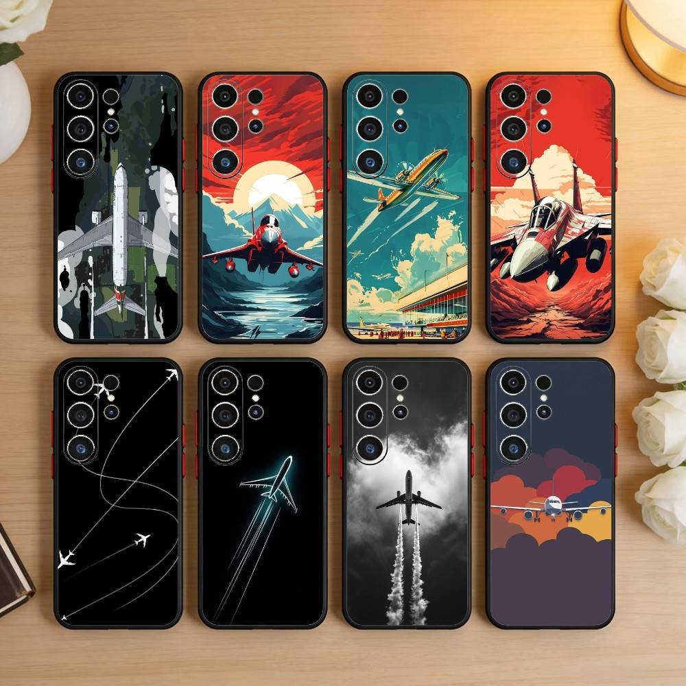 Матовый жесткий чехол для телефона с рисунком маршрута самолета для Samsung S26, S25, S24, S23, S22, S21, S20, S30, Ultra, Plus, Fe, Note, 5G Черный