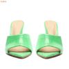 Fashion Women Summer Casual Slides Wedges Pointed Toe Slip On Sandals Black Green Pink Leather One Word High Heel Slippers Large Size 46