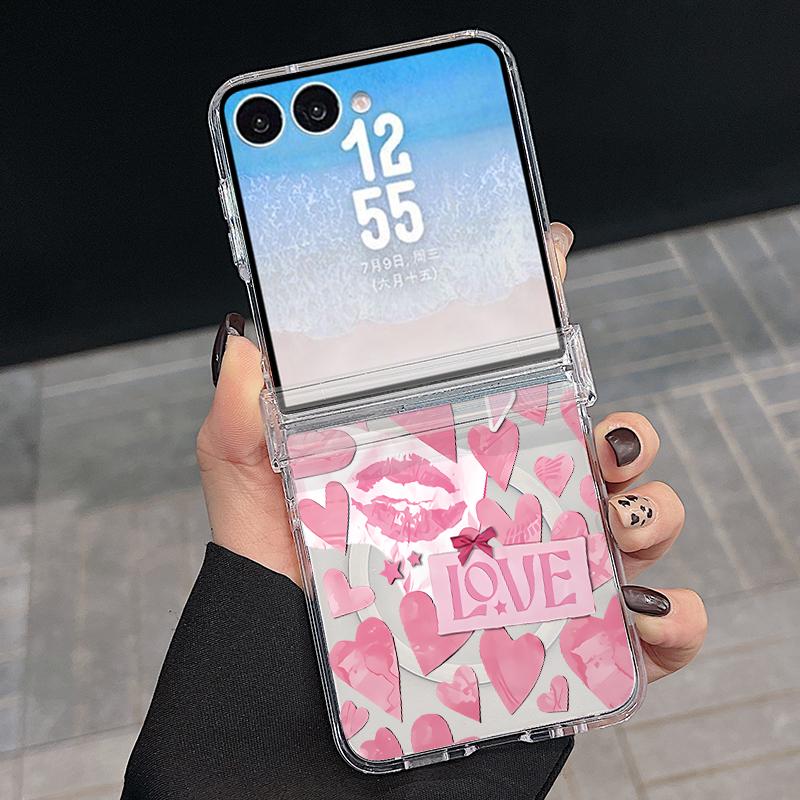 Современный чехол с принтом сердечек для Samsung Galaxy Z Flip 8 7 FE 6 5 Z Flip8 Flip7 Flip6 Магнитный Прозрачный Жесткий ПК Складной Чехол для Телефона