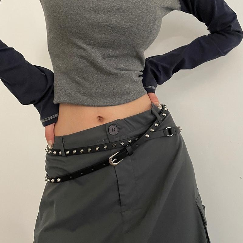 Панк Ковбойский Стиль Двойной Круг Пояс на Талию Пряжка Гвозди Экстра Длинный Тонкий Пояс для Талии Повседневный Универсальный Ремень с Заклепками