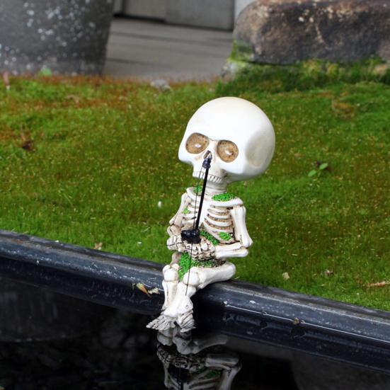 1/3Pcs Outdoor Garden Halloween Skeleton Ornament Creative Entry Courtyard Landscaping Fishing Skeleton Resin Figure Balcony Decoration