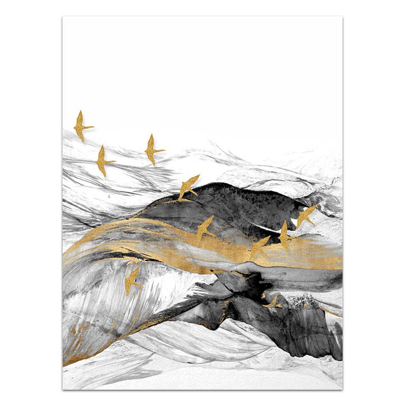 Скандинавский абстрактный художественный пейзаж, серый, золотой, комбинированная картина, настенная художественная картина, холст, печать плакатов для украшения гостиной