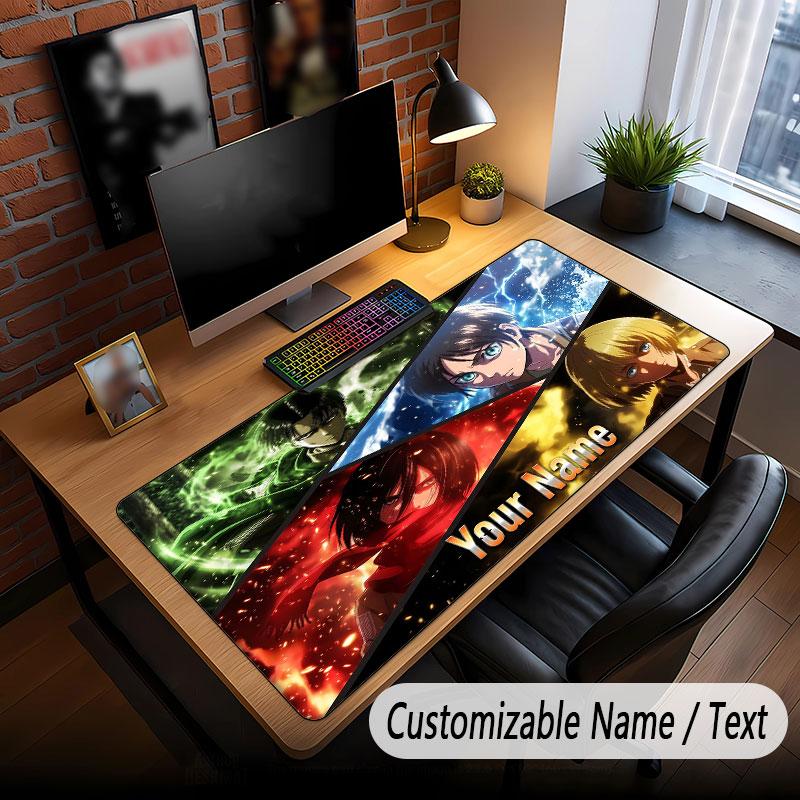 Custom Name Extended Mouse Pad,Attack on Titan Gaming Desk Mat For Home Office Desktop Decor