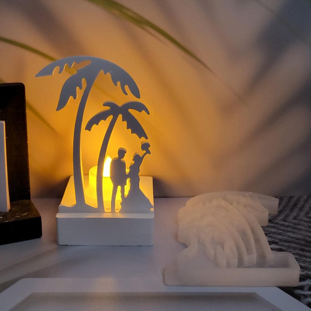 Two Coconut Tree Candlestick Molds Candle Holder Silicone Molds Combination Casting Moulds Decorations Plaster Molds